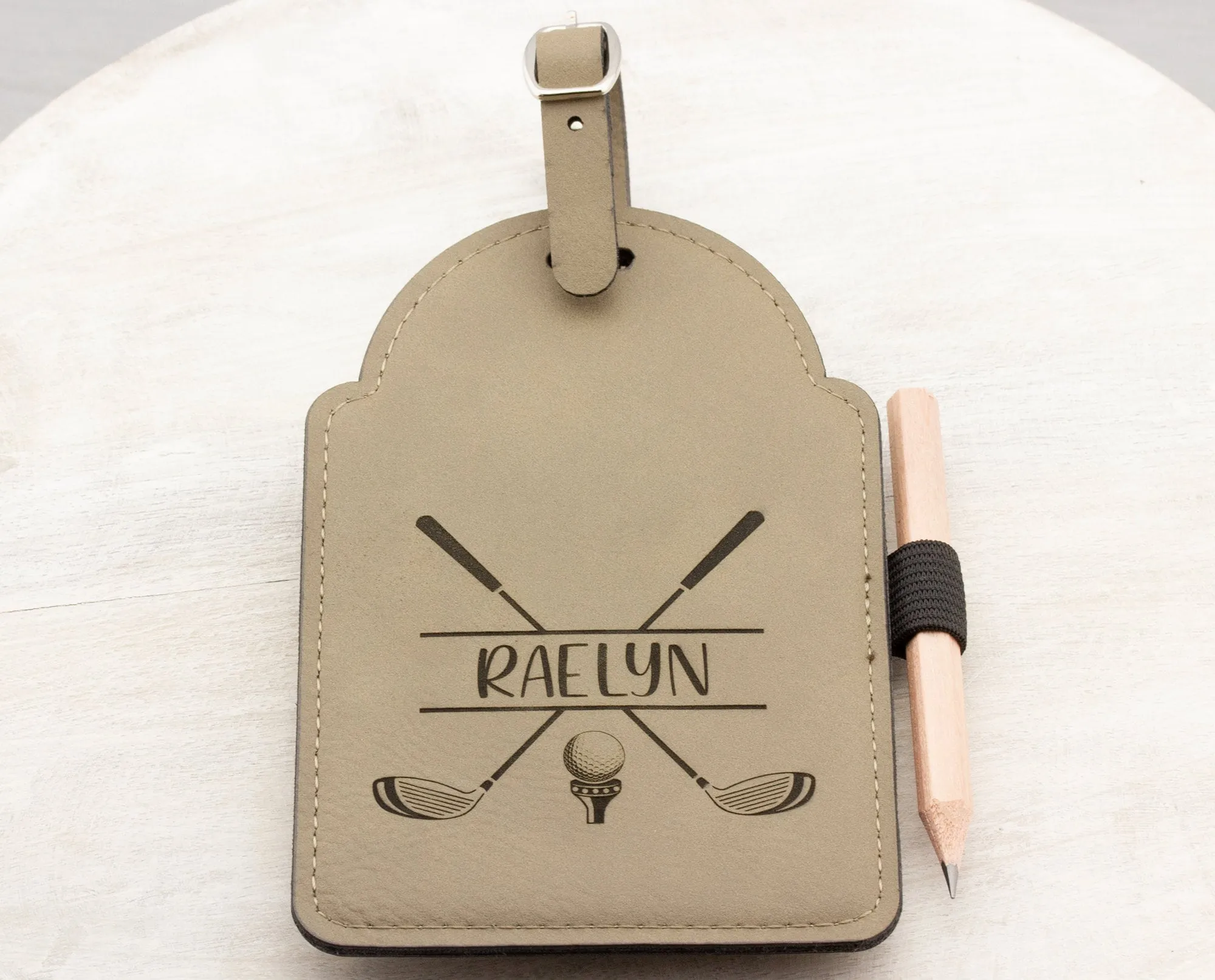 Personalized Golf Bag Tag Tee Holder with Pencil