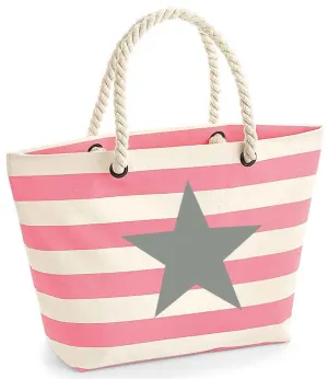Pink striped beach bag with rope handles - Star