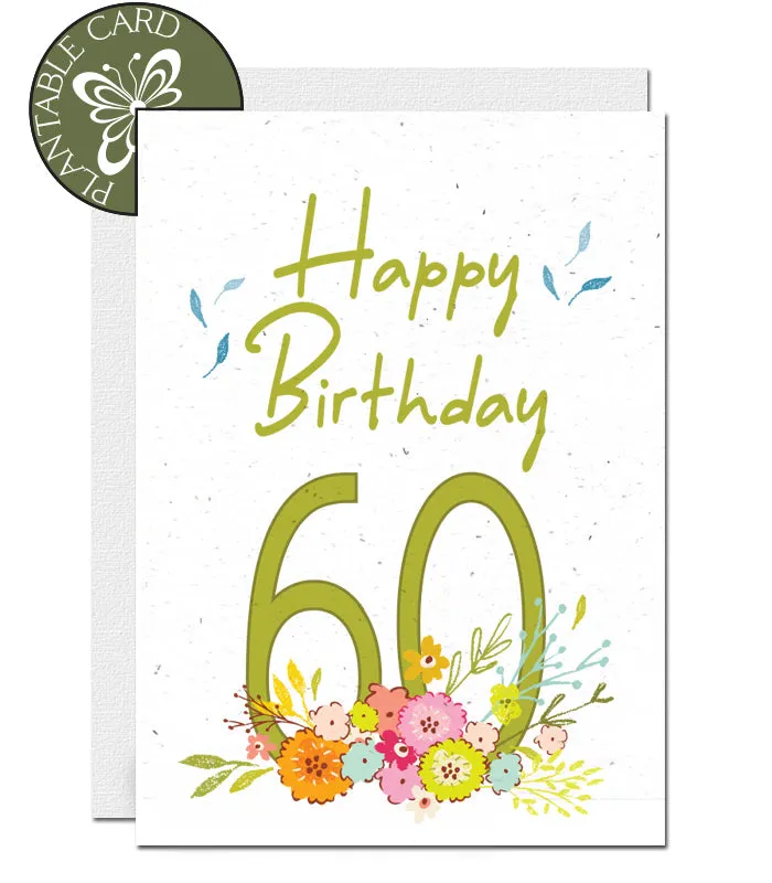 Plantable Birthday Card - 60th - Flower Bouquet