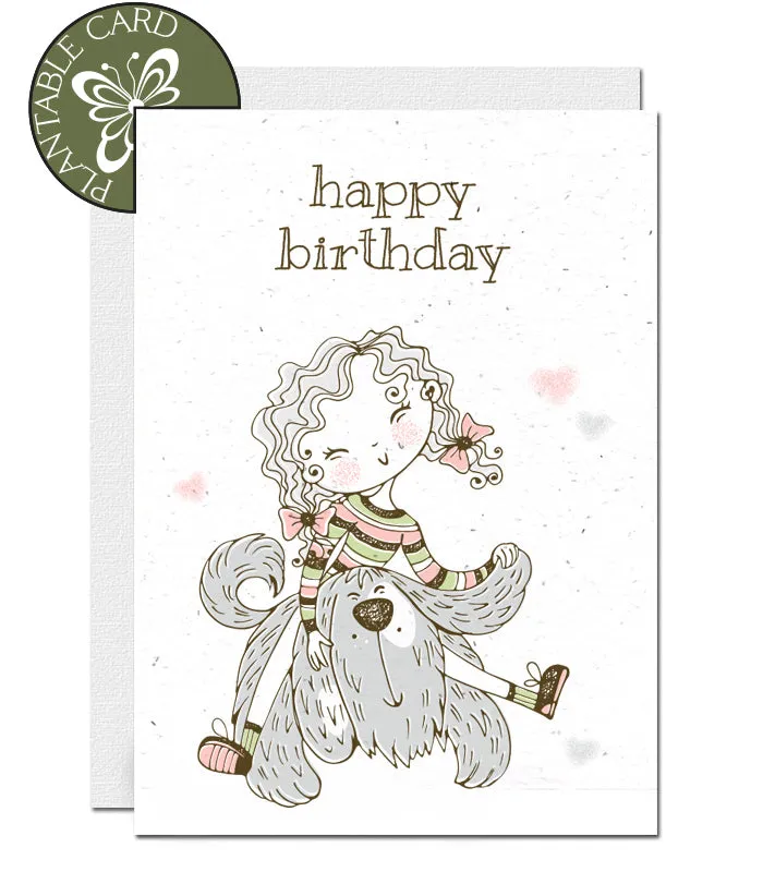 Plantable Birthday Card - Girl with her Dog