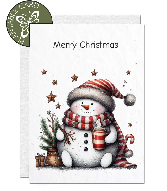 Plantable Christmas Card - Snowman with Hot Chocolate