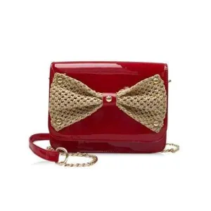 PU Leather Woven Bowknot Detail Shoulder Bag - Red