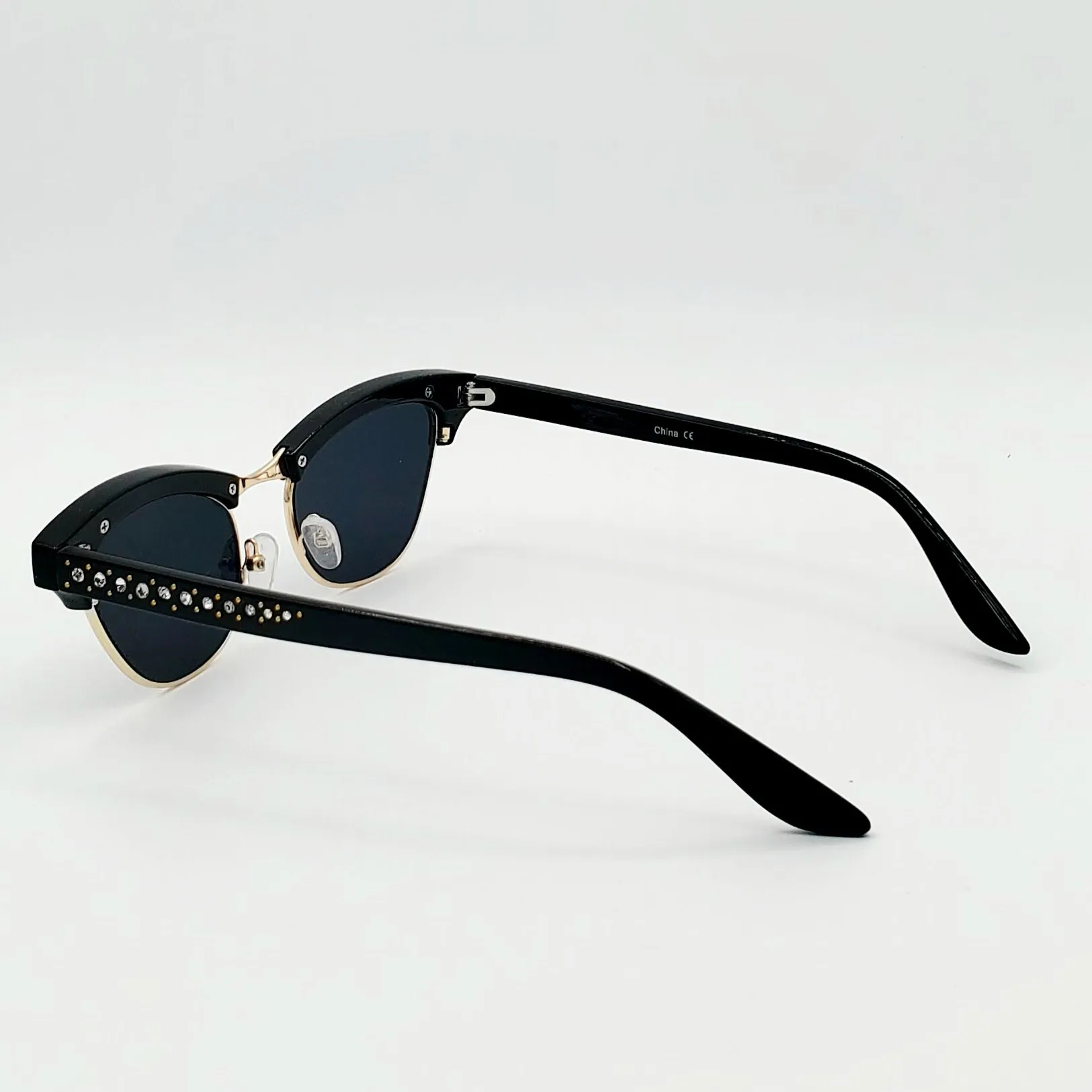 Rhinestone Browline Cat Eye Sunglasses - Black
