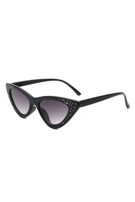 Rhinestone Cat Eye Sunglasses - Black