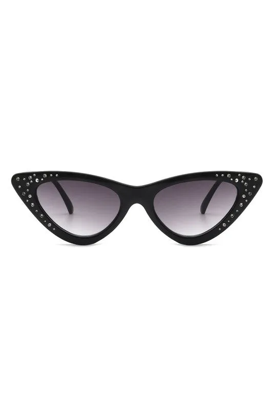 Rhinestone Cat Eye Sunglasses - Black