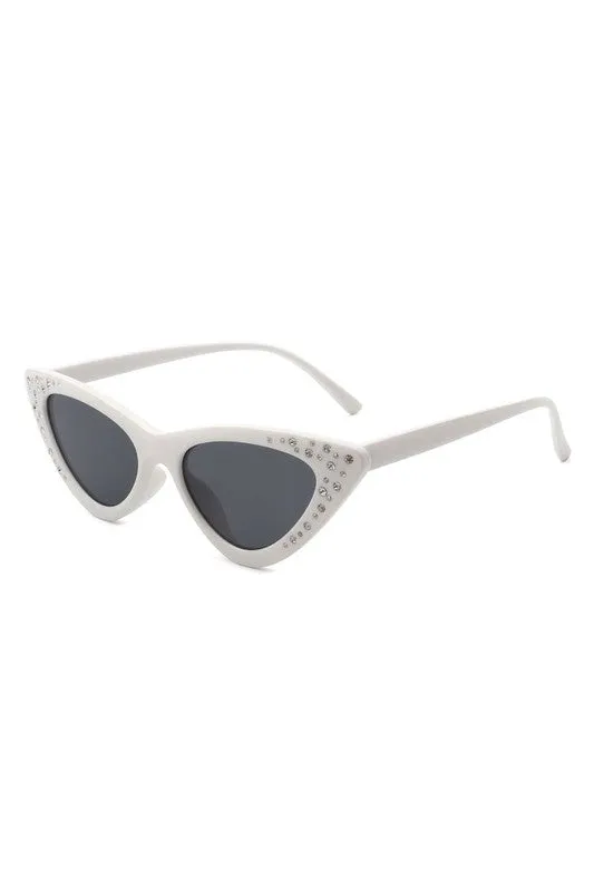 Rhinestone Cat Eye Sunglasses - White