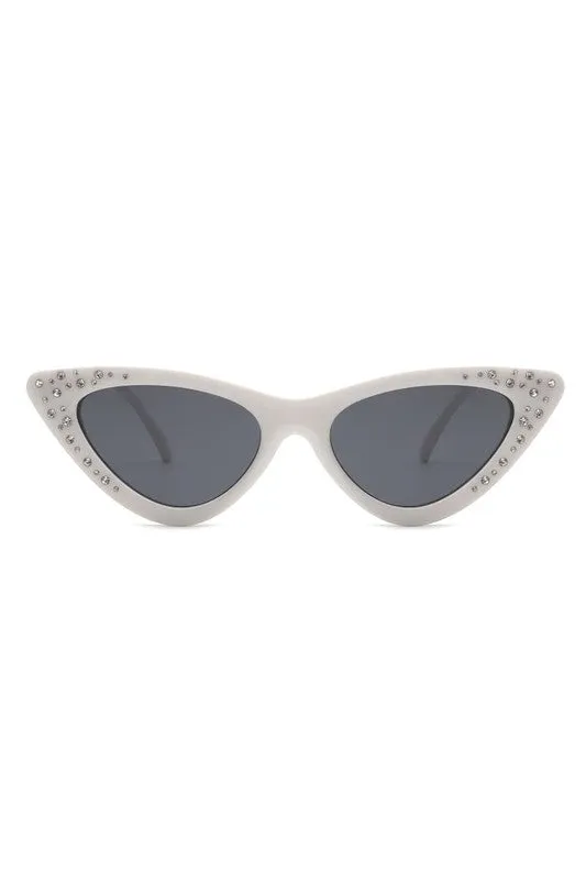 Rhinestone Cat Eye Sunglasses - White