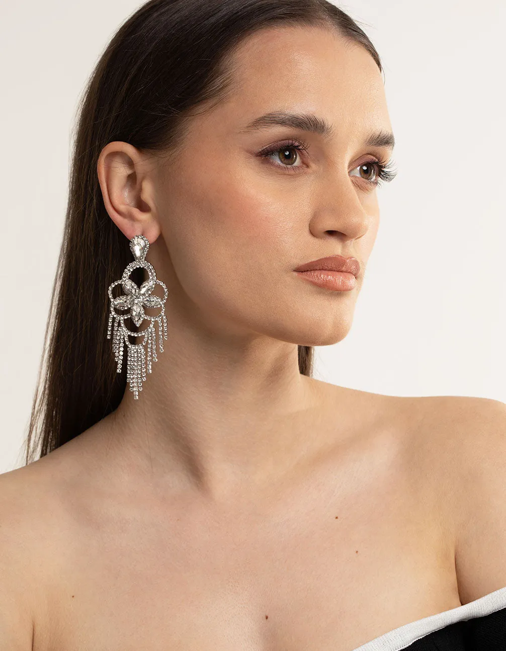 Rhodium Statement Glam Drop Earrings