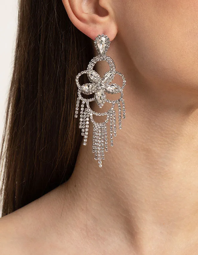 Rhodium Statement Glam Drop Earrings