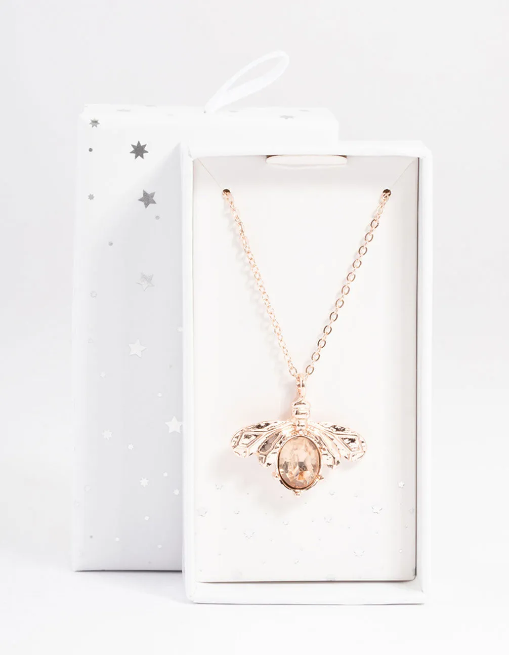 Rose Gold Diamante Bee Necklace