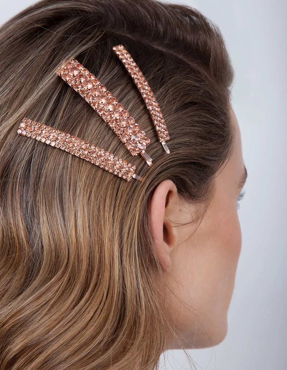 Rose Gold Diamante Hair Slide 3 Pack
