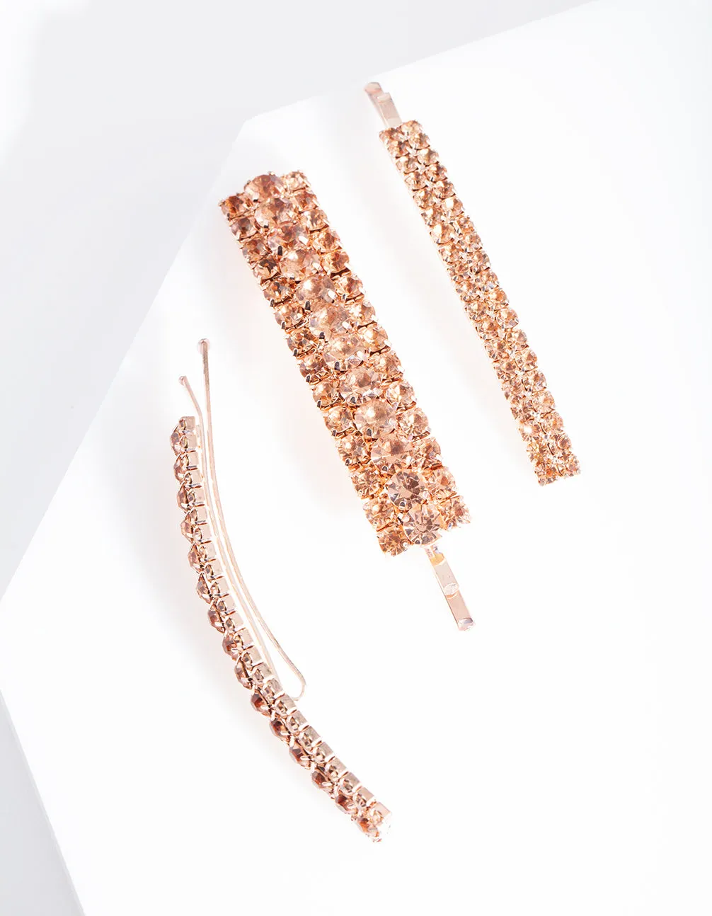 Rose Gold Diamante Hair Slide 3 Pack