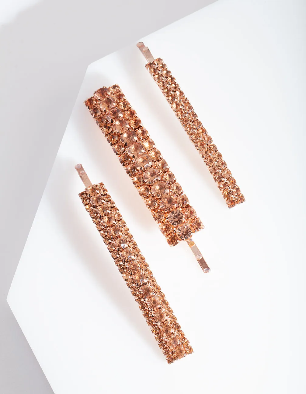 Rose Gold Diamante Hair Slide 3 Pack