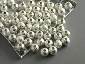 Round Stardust Brass Bead, Silver Plated, 4mm - 20 pcs