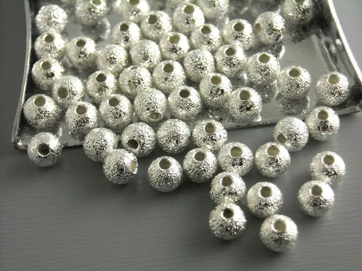 Round Stardust Brass Bead, Silver Plated, 4mm - 20 pcs