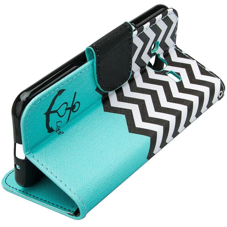 Samsung Galaxy Core Prime Wallet Case, Wrist Strap Flip [Kickstand] Pu Leather Wallet Case with ID & Credit Card Slots, Teal Anchor