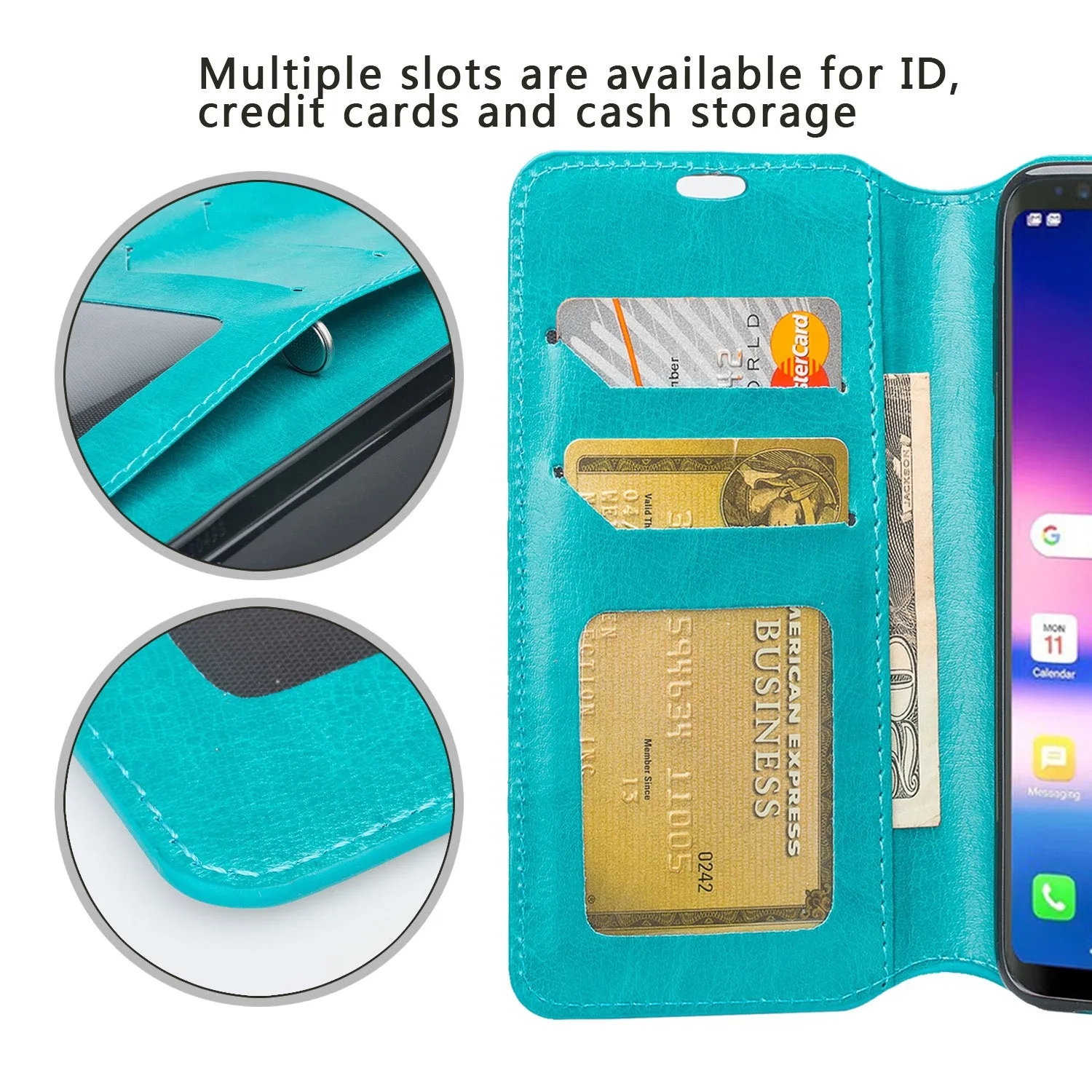 Samsung Galaxy S10e Case, Pu Leather Wallet Case [Kickstand] with ID & Credit Card Slots for Galaxy S10e - Teal