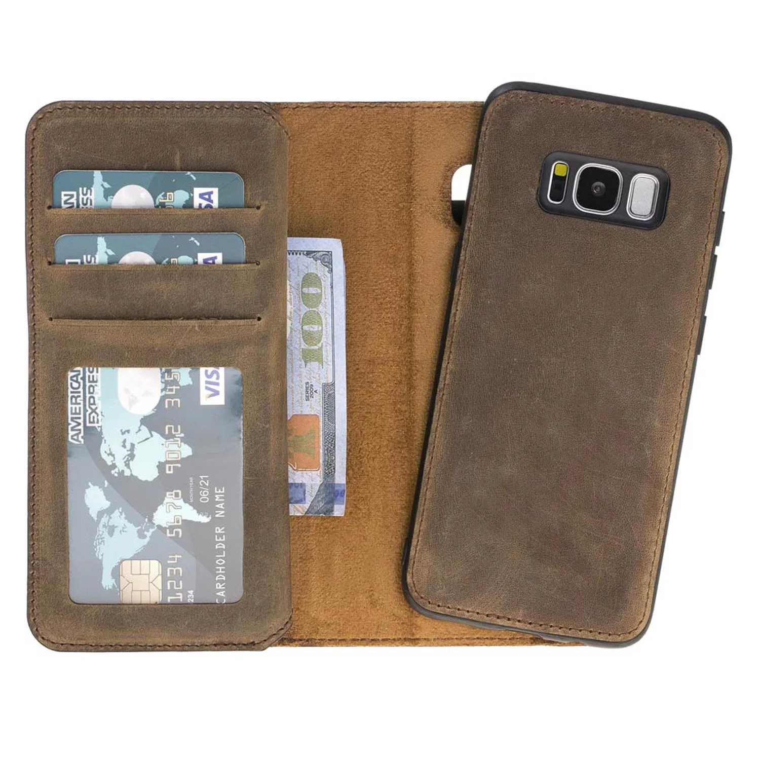 Samsung Galaxy S8 Dual Fold Magnetic Detachable Leather Wallet Case