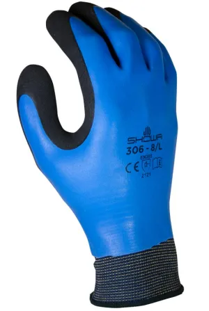 Showa 306M-07.RT Gloves, M, Elastic Cuff, Latex Coating, Black/Blue :PR: QUANTITY: 1