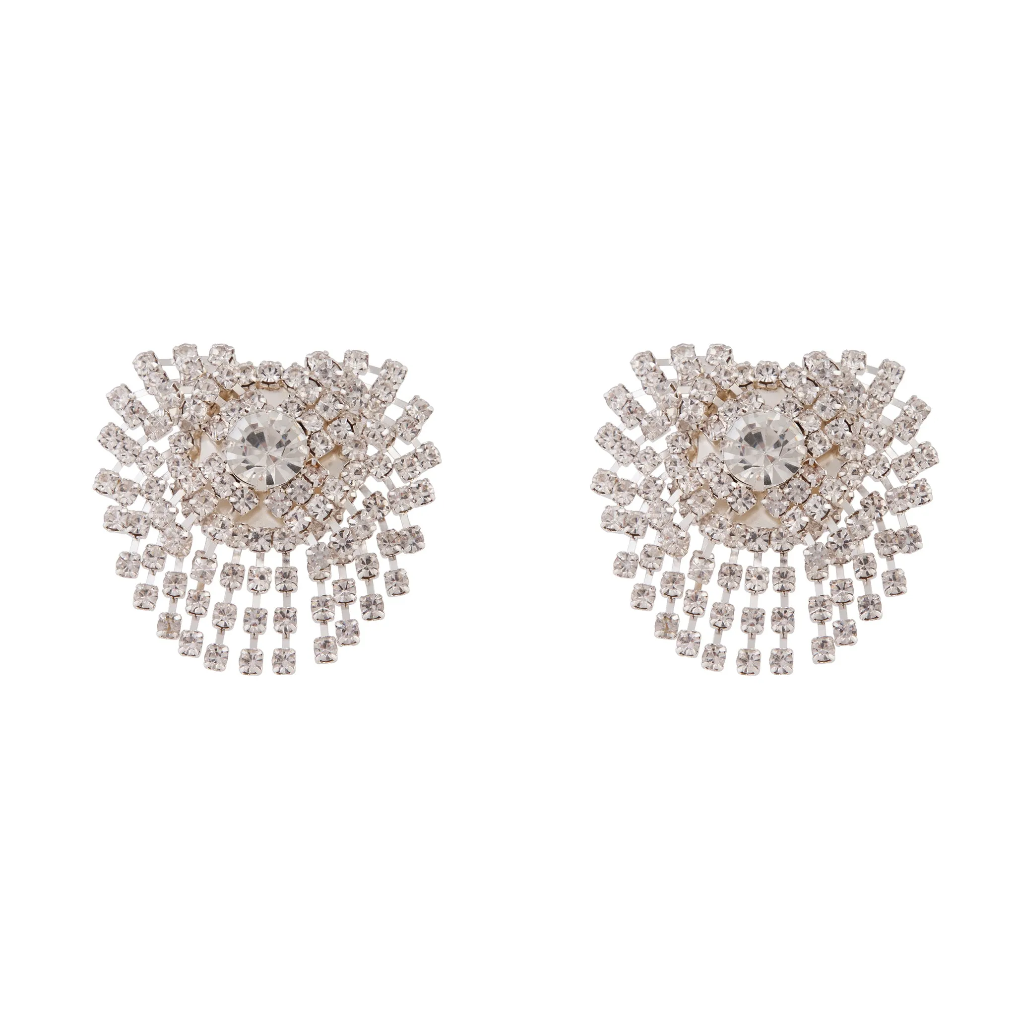 Silver Diamante Cup Chain Statement Stud Earring