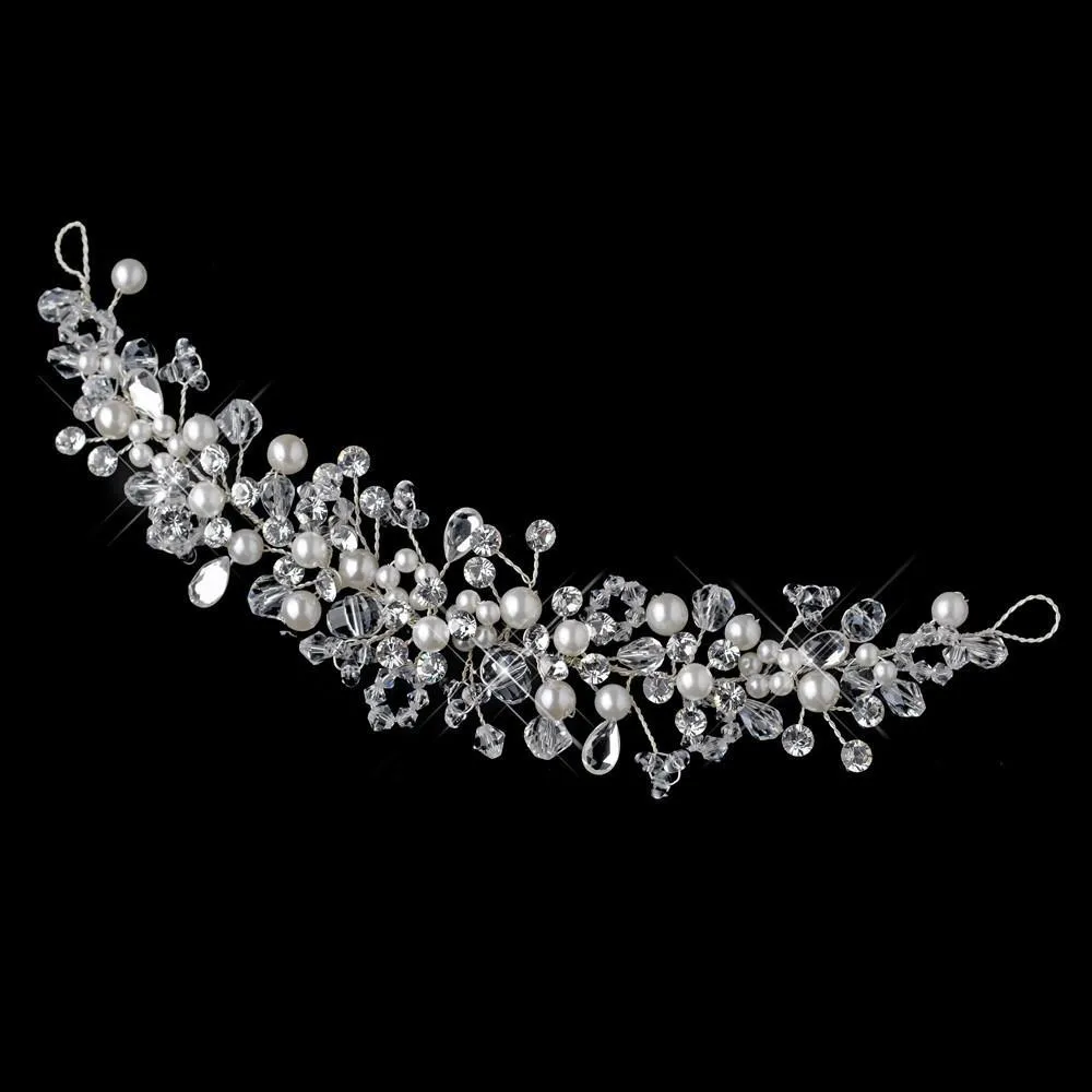 Silver Diamond White Pearl, Swarovski Crystal Bead & Crystal Headband