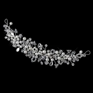 Silver Diamond White Pearl, Swarovski Crystal Bead & Crystal Headband