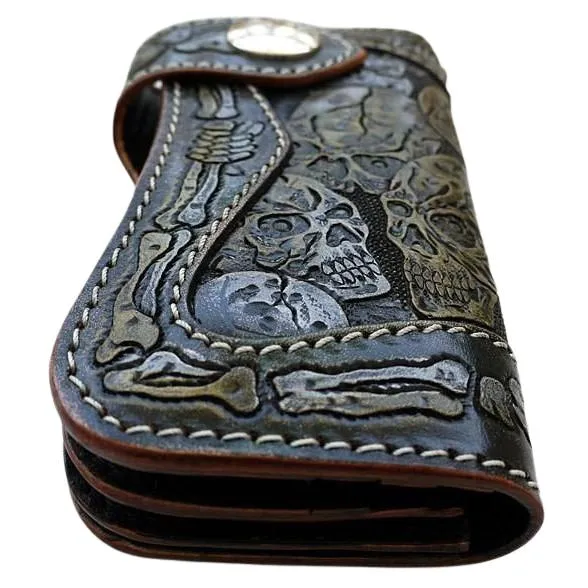Skeleton Skull Genuine Leather Biker Wallet