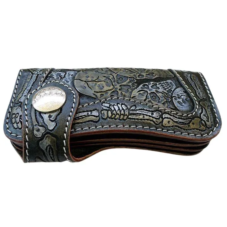 Skeleton Skull Genuine Leather Biker Wallet