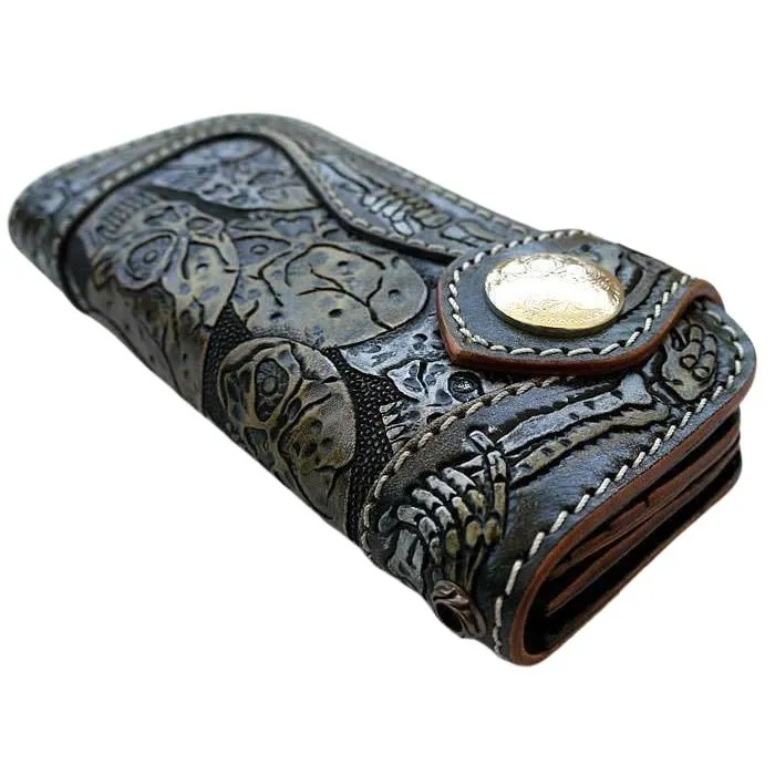 Skeleton Skull Genuine Leather Biker Wallet