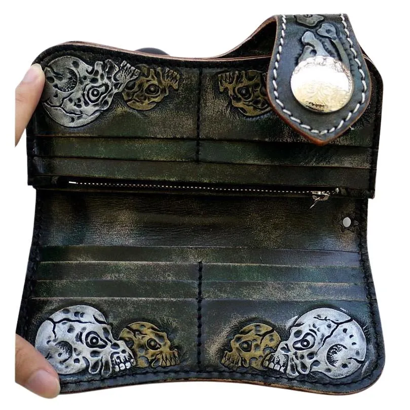 Skeleton Skull Genuine Leather Biker Wallet