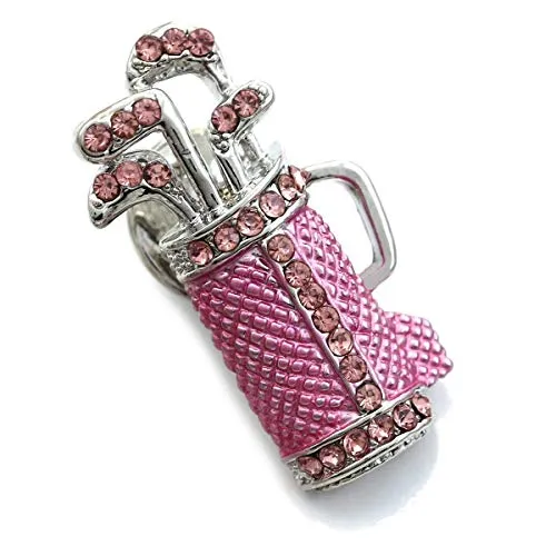 Soulbreezecollection Pink Golf Club Bag Golfer Brooch Pin Rhinestone Sports Jewelry