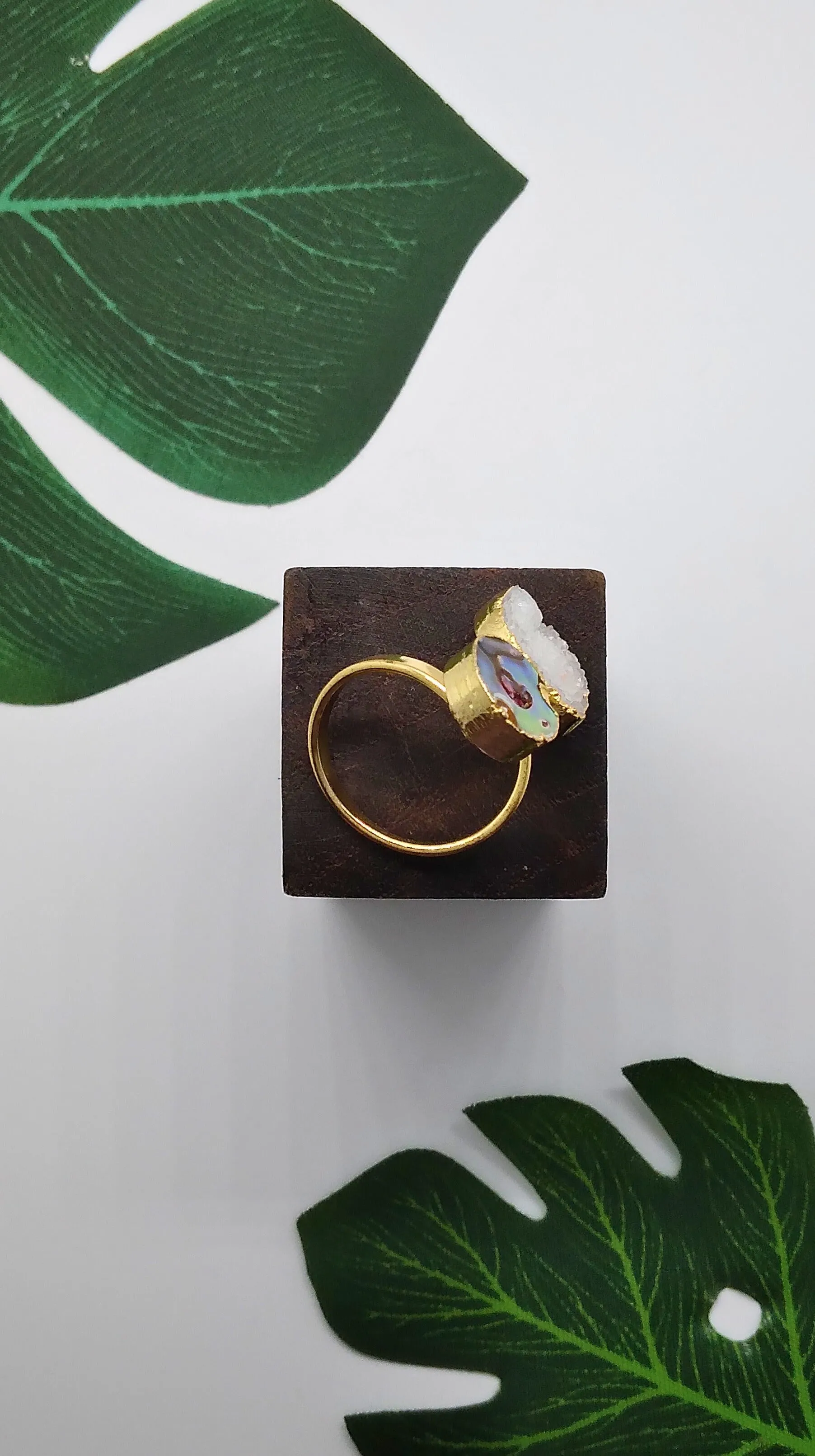 Starlight Druzy Agate and Mother of Pearl Ring