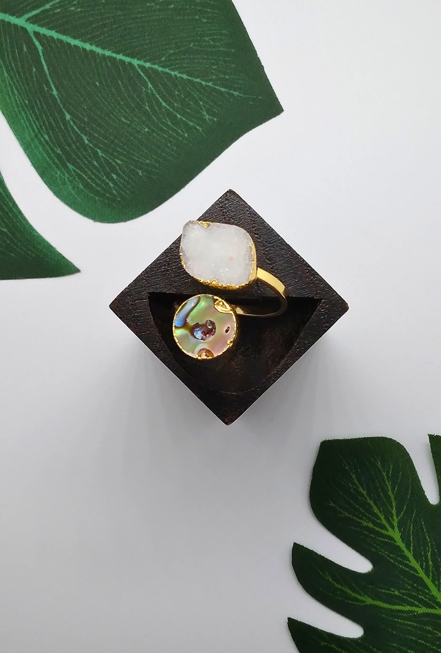 Starlight Druzy Agate and Mother of Pearl Ring