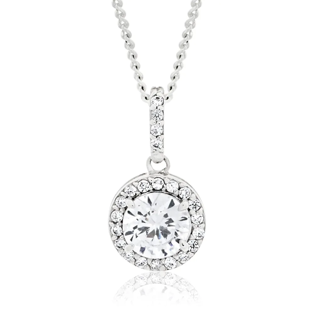 Sterling Silver Rhodium Plated Cubic Zirconia Round Pendant