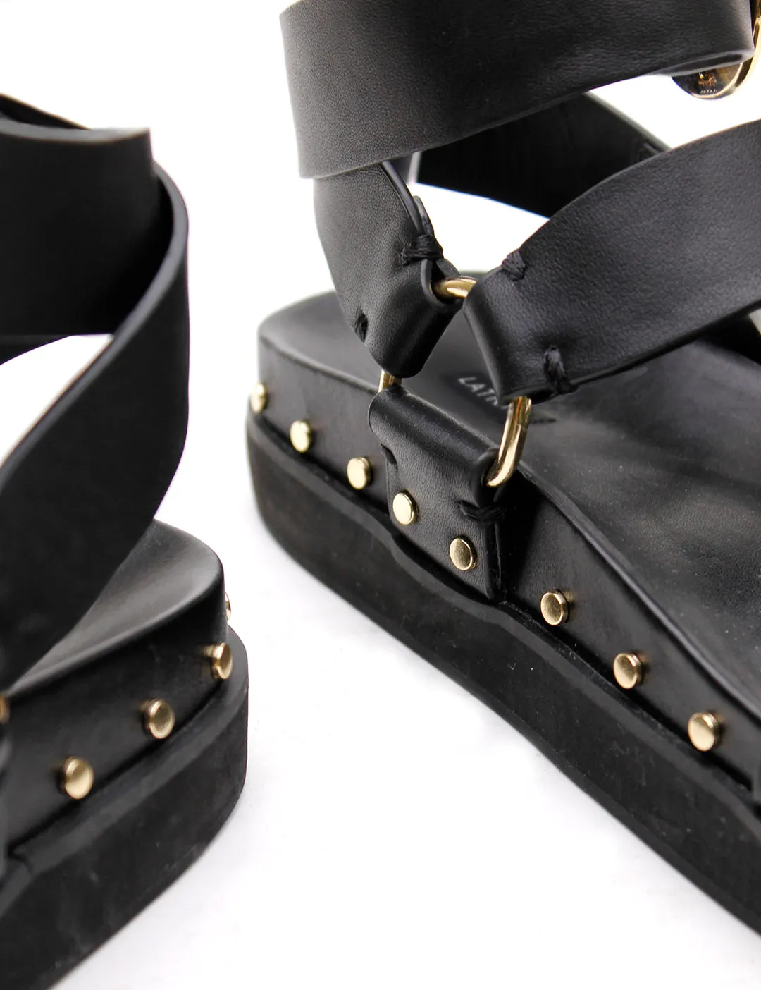 STUDDED SANDAL - BLACK/GOLD