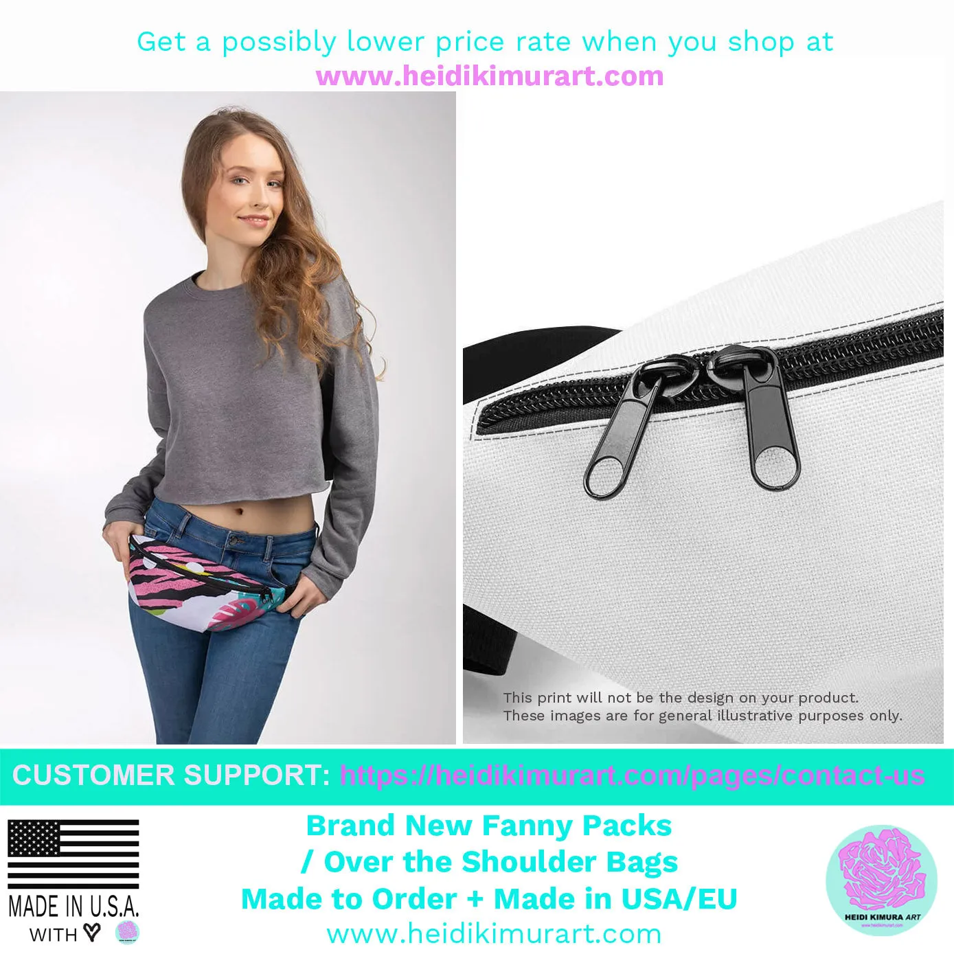 Stylish Zebra Fanny Pack, Black White Zebra Animal Print Designer Fanny Pack Cross Body Bum Bag- Made in USA/EU