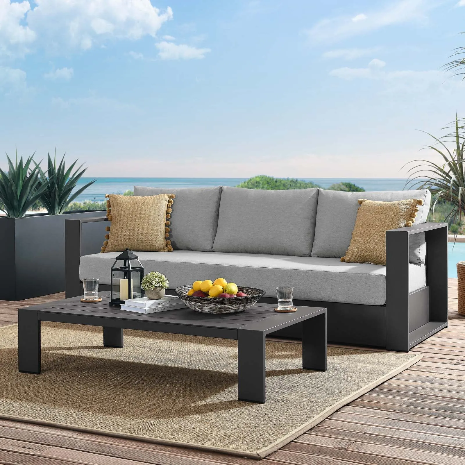 Tahoe Outdoor Patio Powder-Coated Aluminum 2-Piece Set Gray Gray EEI-5750-GRY-GRY