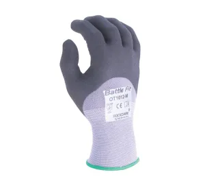 TASK GLOVES - Battle Fit - 15 Gauge Gray Gloves, Nylon shell, Black Micro-Foam Nitrile 3/4 coated - Quantity 12 Pair