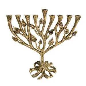 Textured Leaf Menorah Brass Plated