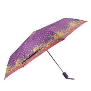 THE CLOWNFISH Umbrella Polka Dot Series 3 Fold Auto Open Waterproof Water Repellent Nylon Double Coated Silver Lined Umbrellas For Men and Women (Purple with Peach border)