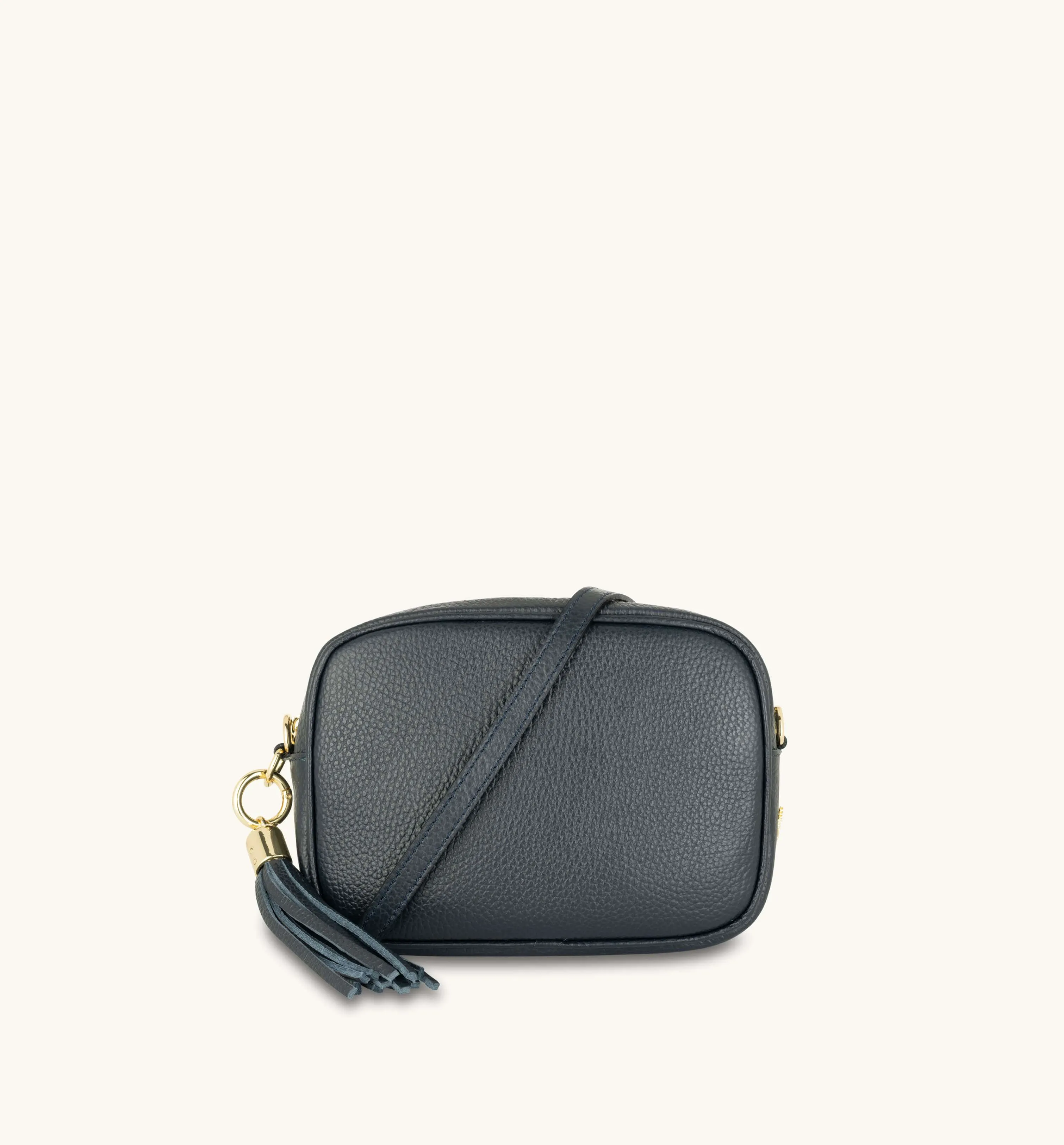 The Tassel Navy Leather Crossbody Bag With Navy Leopard Strap