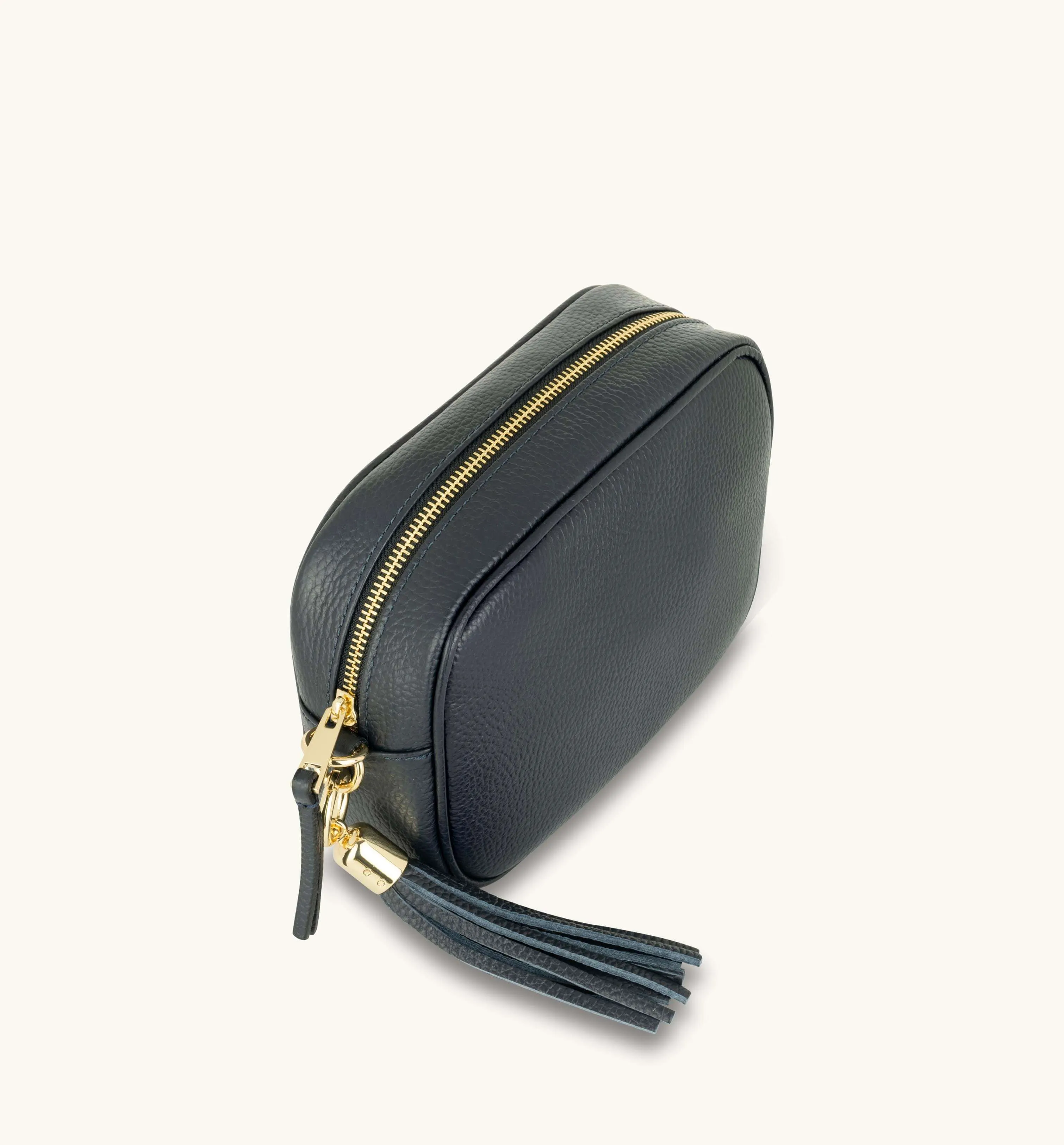 The Tassel Navy Leather Crossbody Bag With Navy Leopard Strap