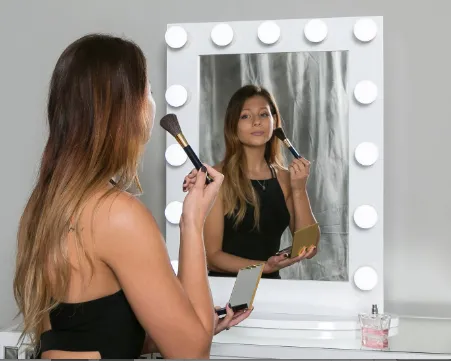 Upright Lighted Hollywood Mirror with Dimmer :: IMPACT Series ------ Black or White