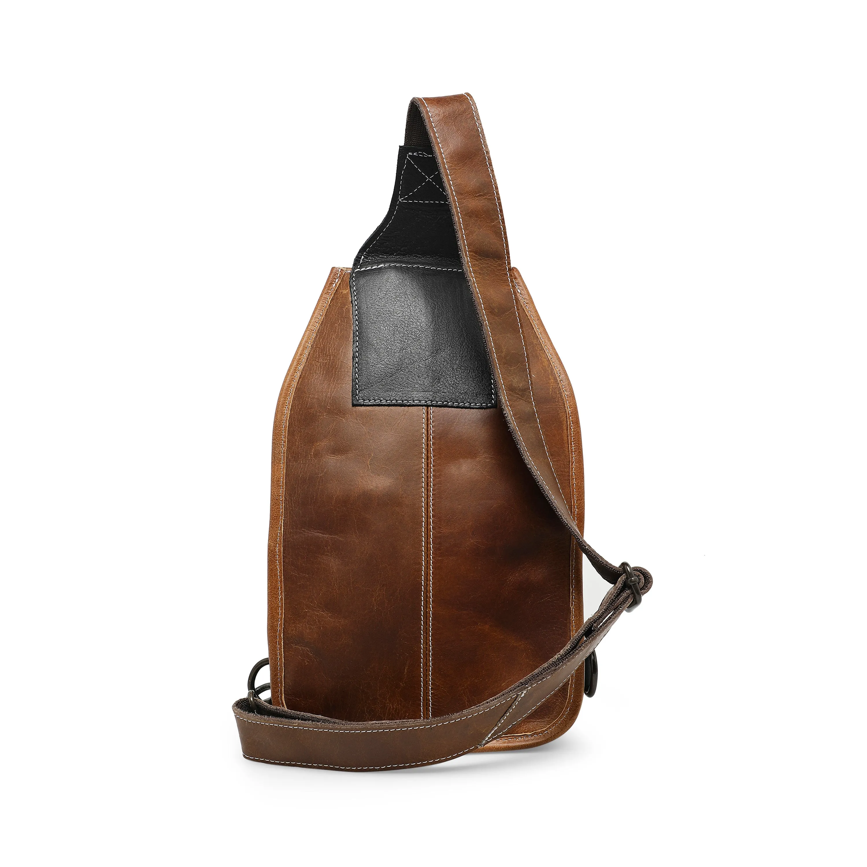 Urban Warrior Men's Genuine Leather Crossbody Bag - Brown