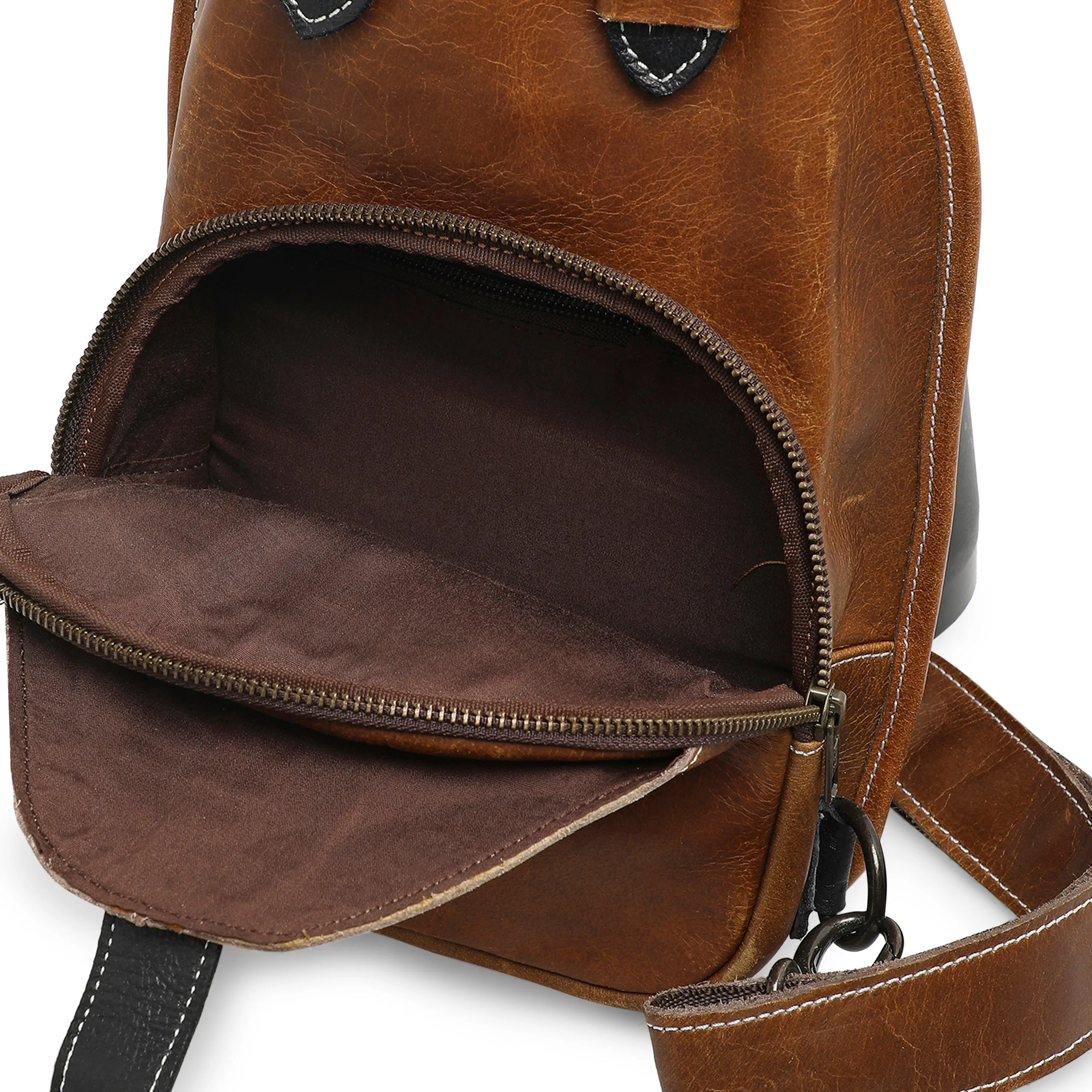 Urban Warrior Men's Genuine Leather Crossbody Bag - Brown