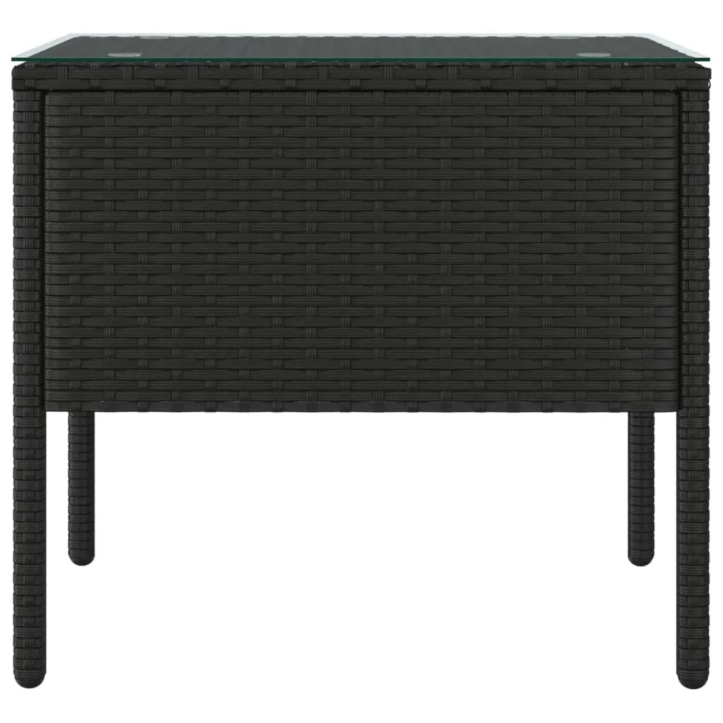 vidaXL Side Table Black 53x37x48 cm Poly Rattan and Tempered Glass