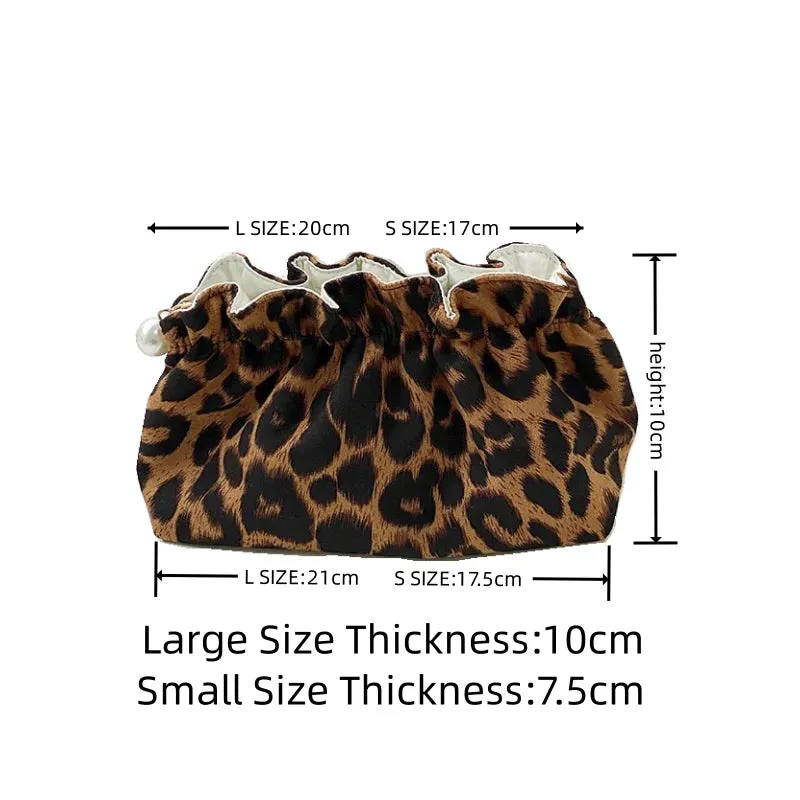Vvsha Fashion Women Pearl Zipper Makeup Bag Large Capacity Toiletry Travel Organizer Pouch Ladies Leopard Printed Make Up Bags Gift