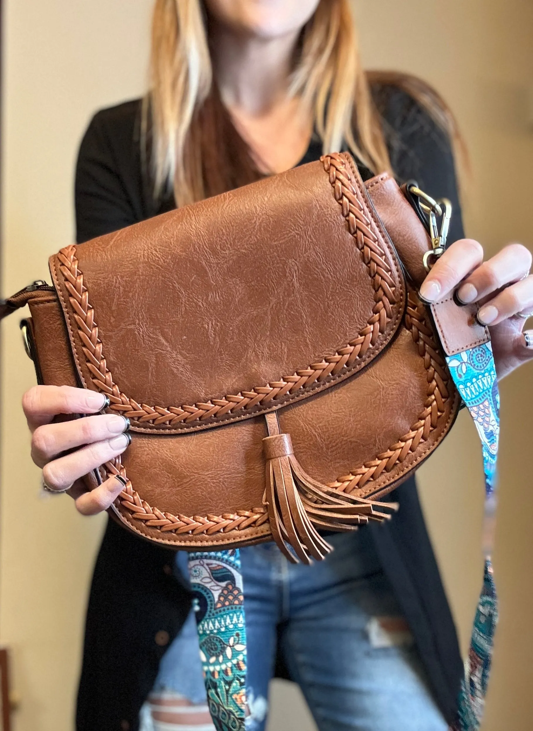 Western/Boho Style Faux Leather Bag With Tassel