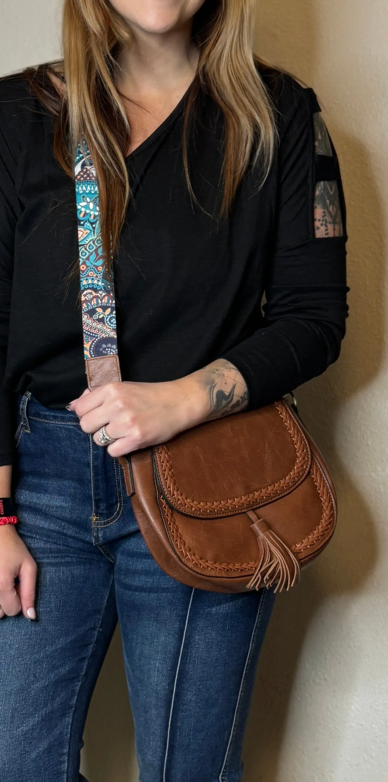 Western/Boho Style Faux Leather Bag With Tassel