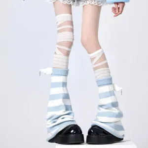 White Blue Striped Angel Flared Leg Warmers